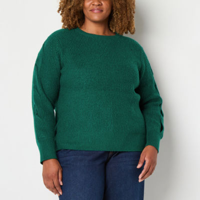 Liz Claiborne Plus Womens Crew Neck Long Sleeve Pullover Sweater