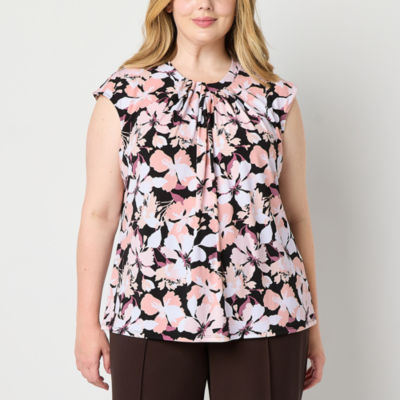 Liz Claiborne Plus Womens Round Neck Sleeveless Blouse