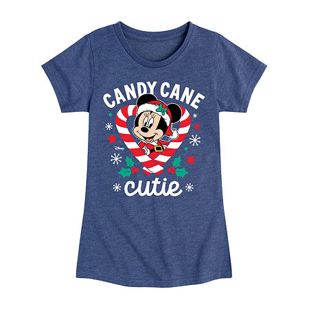 Disney Collection Girls Round Neck Short Sleeve Minnie Mouse Graphic T-Shirt, Large, Blue