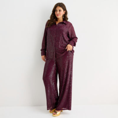 Premier Amour Plus Long Sleeve Sequin Blouse or Pull-On Sequin Pant