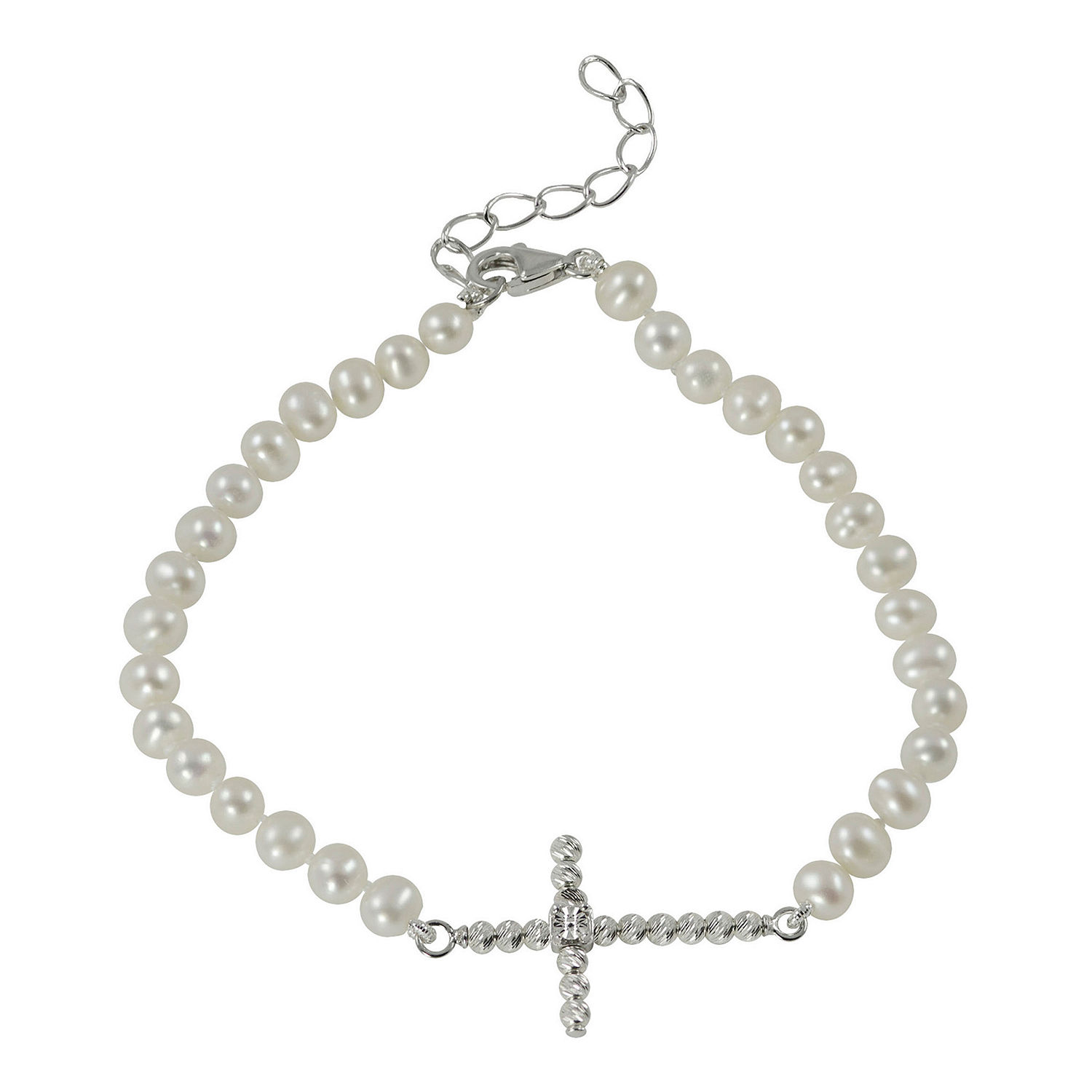 Cultured Freshwater Pearl Sparkle Bead Sideways Cross Bracelet - JCPenney