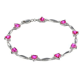  Long Way Silver Tone Chain Pink Crystal Love Heart Bead Glass Charm  Bracelet With Extender 7.5+1.5 … (201): Clothing, Shoes & Jewelry