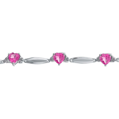 Lab-Created Sapphire Heart-Shaped Sterling Silver Bracelet