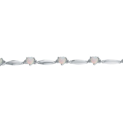 Lab-Created Opal Heart-Shaped Sterling Silver Bracelet 