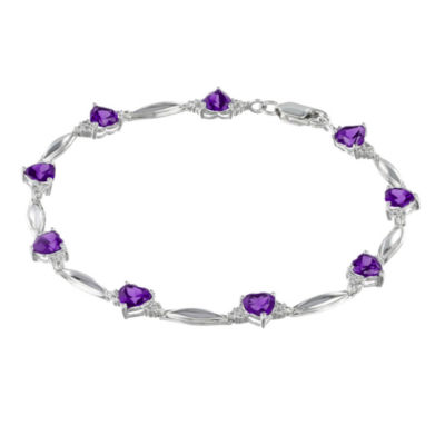 Genuine Amethyst & Diamond Accent HeartShaped Sterling Silver BraceletJCPenney