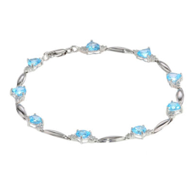 Genuine Blue Topaz Heart-Shaped Sterling Silver Bracelet 