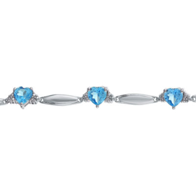 Genuine Blue Topaz Heart-Shaped Sterling Silver Bracelet 