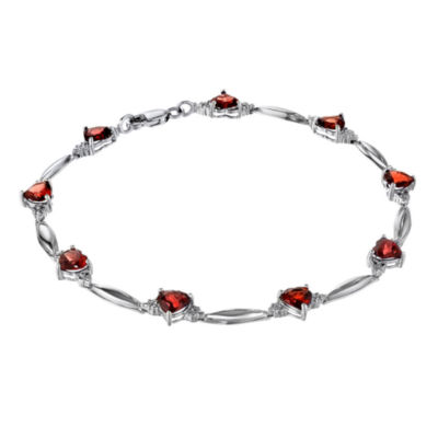 Genuine Garnet Heart-Shaped Sterling Silver Bracelet 