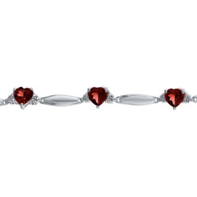 Genuine Garnet Heart-Shaped Sterling Silver Bracelet 