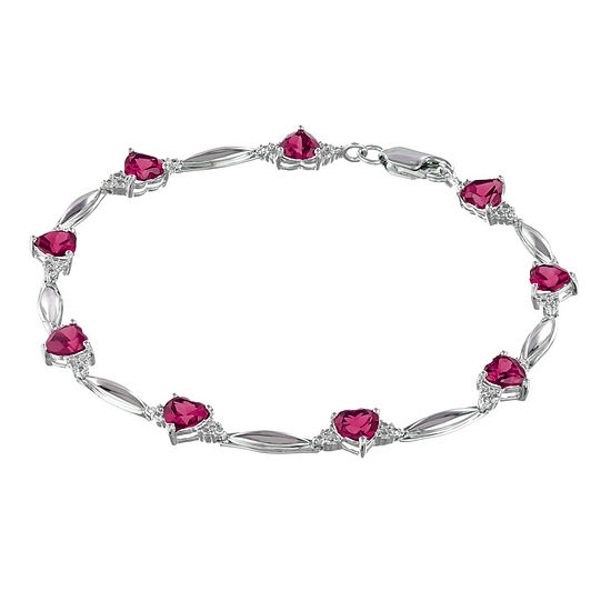 Lab-Created Ruby Heart-Shaped Sterling Silver Bracelet