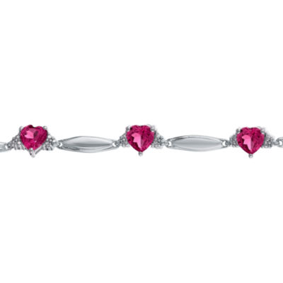 Lab-Created Ruby Heart-Shaped Sterling Silver Bracelet 