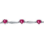 Lab-Created Ruby Heart-Shaped Sterling Silver Bracelet