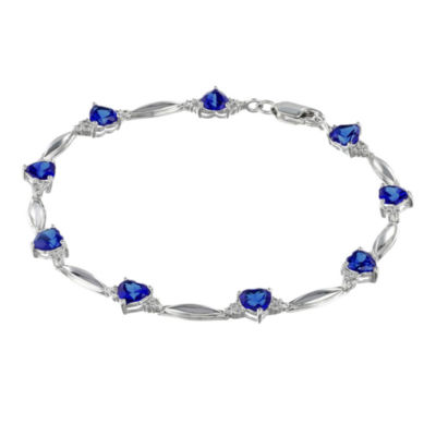 Lab-Created Sapphire Heart-Shaped Sterling Silver Bracelet