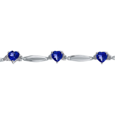 Lab-Created Sapphire Heart-Shaped Sterling Silver Bracelet