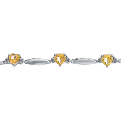 Genuine Citrine Heart-Shaped Sterling Silver Bracelet 