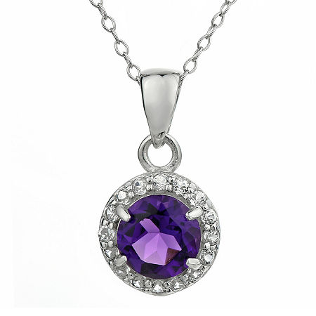 Faceted Genuine Amethyst & White Topaz Sterling Silver Pendant Necklace, One Size