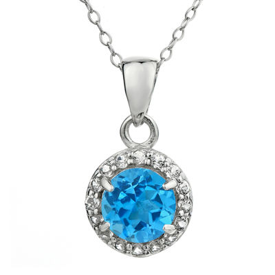 Faceted Genuine Blue & White Topaz Sterling Silver Pendant Necklace