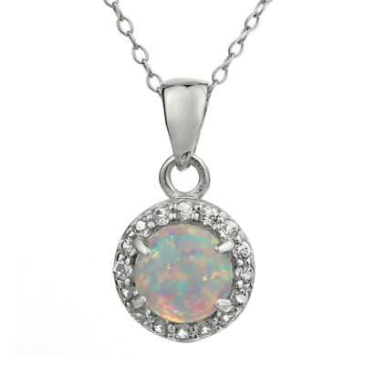 Faceted Lab-Created Opal & White Topaz Sterling Silver Pendant Necklace