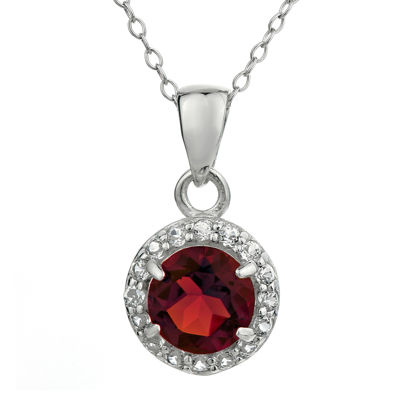 Faceted Genuine Garnet & White Topaz Sterling Silver Pendant Necklace