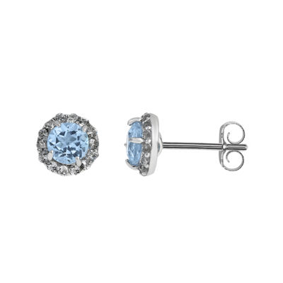 Simulated Aquamarine & White Topaz Sterling Silver Stud Earrings