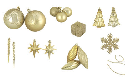 125ct Champagne Gold Shatterproof 4-Finish Christmas Ornaments 5.5'' (140mm)