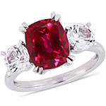 Womens Lab Created Red Ruby 10K White Gold Cocktail Ring