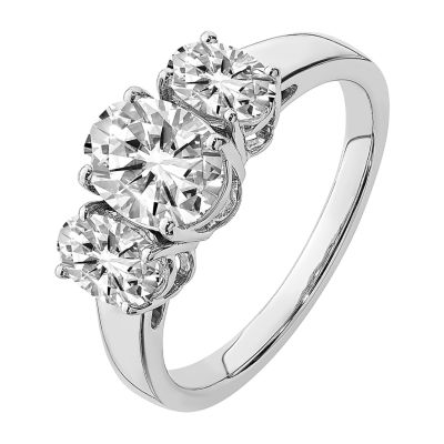 True Light Womens /3 CT. T.W. Lab Created White Moissanite 14K Gold 3-Stone Engagement Ring