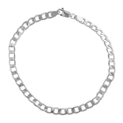 14K White Gold 8 Inch Hollow Curb Chain Bracelet