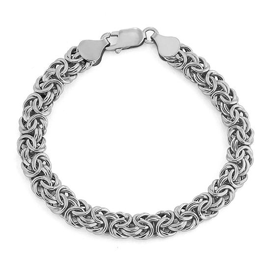 14K White Gold 8 Inch Hollow Byzantine Chain Bracelet
