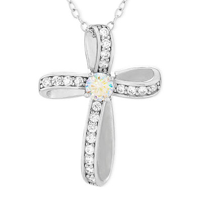 DiamonArt® Preciosa Aurora Borealis Womens /7 CT. T.W. White Cubic Zirconia Sterling Silver Cross Pendant Necklace