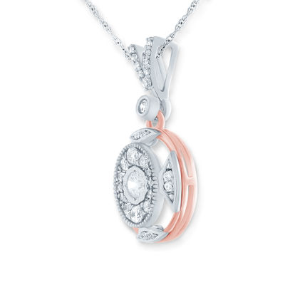 Womens 1/4 CT. T.W. Natural White Diamond 10K Rose Gold Pendant Necklace