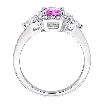 14k Gold or Platinum .14 ct tw Diamond and Genuine Pink Sapphire Antique  Style Ring Guard