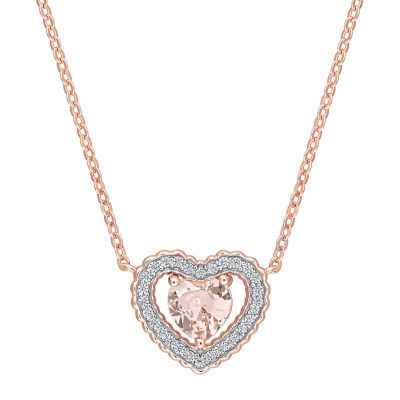 Womens Simulated Pink Morganite 18K Rose Gold Over Silver Heart Pendant Necklace