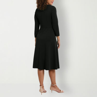 London Style Womens 3/4 Sleeve Fit + Flare Dress