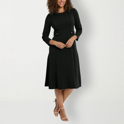 London Style Womens 3/4 Sleeve Fit + Flare Dress