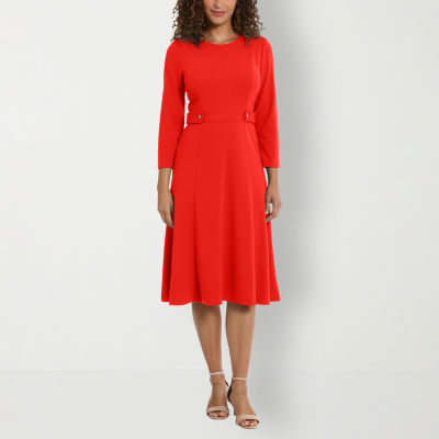 London Style 3/4 Sleeve Fit + Flare Dress