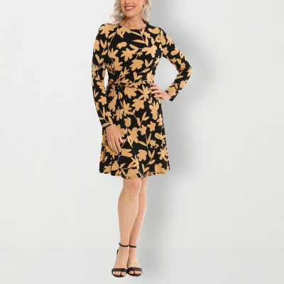 London Style Long Sleeve Sheath Dress, Color Black Khaki JCPenney