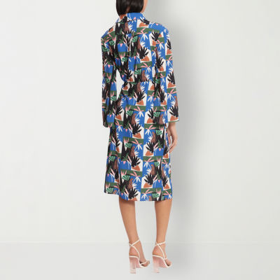 Clover And Sloane Long Sleeve Cheetah Print Midi Wrap Dress