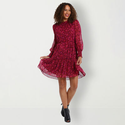 London Style Long Sleeve Floral Fit + Flare Dress