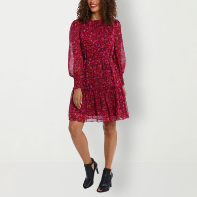 London Style Long Sleeve Floral Fit + Flare Dress