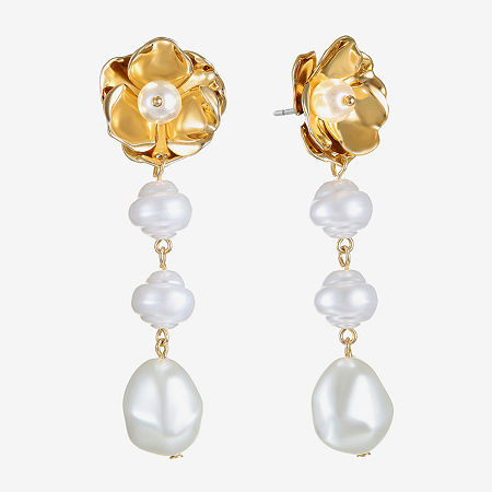 Bijoux Bar Gold Tone Womens Simulated Pearl Flower Hypoallergenic Drop Earrings, One Size, Yellow