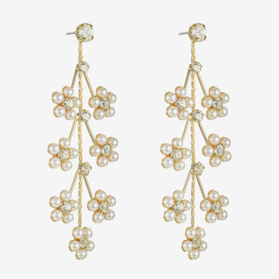 Bijoux Bar Gold Tone Glass Simulated Pearl Flower Drop Earrings