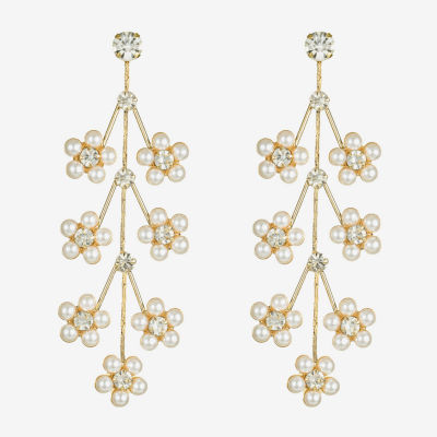 Bijoux Bar Gold Tone Glass Simulated Pearl Flower Drop Earrings