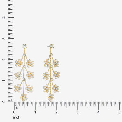Bijoux Bar Gold Tone Glass Simulated Pearl Flower Drop Earrings