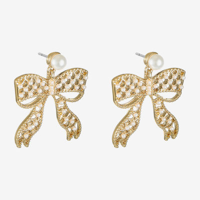 Bijoux Bar Gold Tone Simulated Pearl Bow Drop Earrings