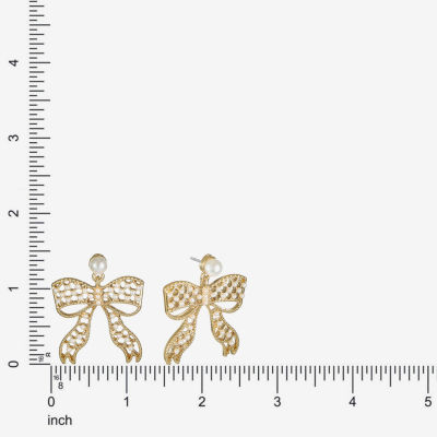 Bijoux Bar Gold Tone Simulated Pearl Bow Drop Earrings