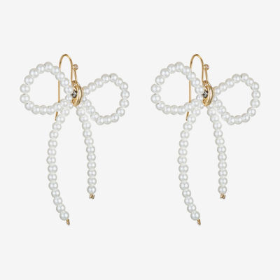 Bijoux Bar Gold Tone Simulated Pearl Bow Drop Earrings