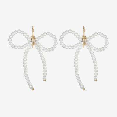 Bijoux Bar Gold Tone Simulated Pearl Bow Drop Earrings