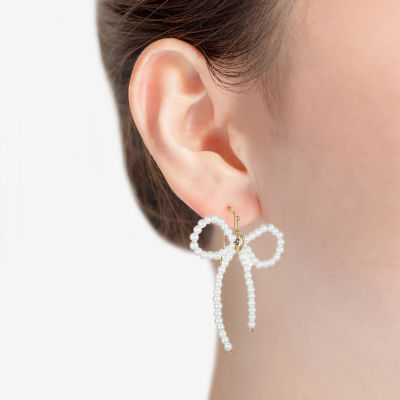 Bijoux Bar Gold Tone Simulated Pearl Bow Drop Earrings