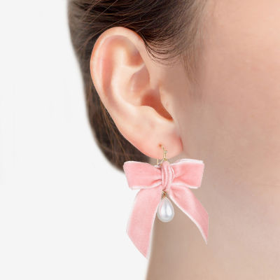 Bijoux Bar Gold Tone Simulated Pearl Bow Drop Earrings